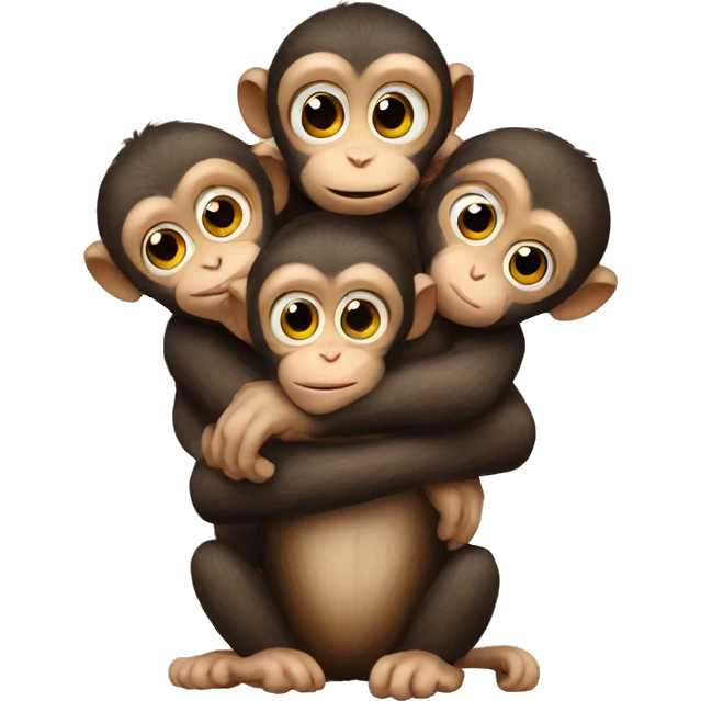 three baby monkeys hugging  emoji