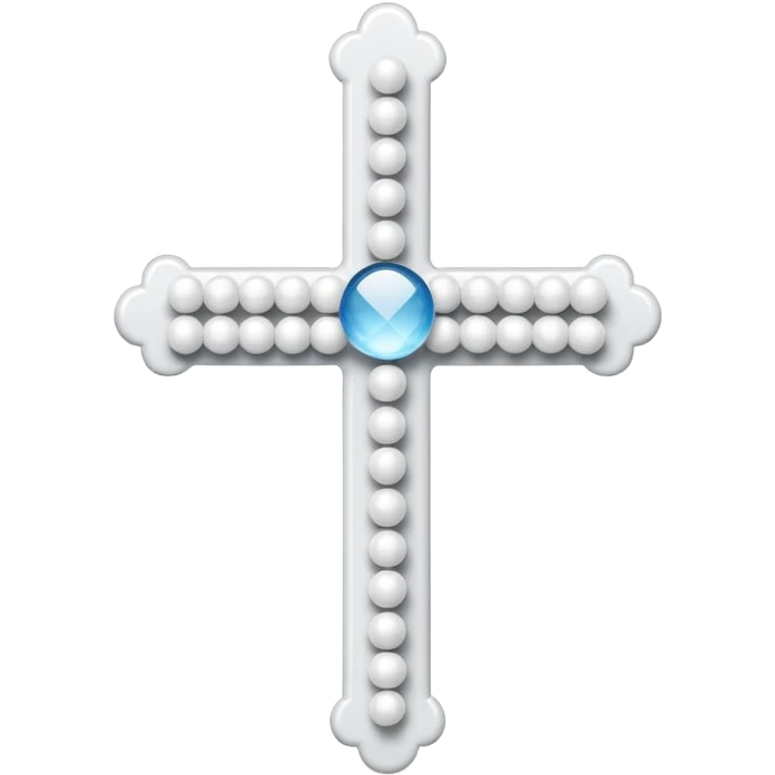 Elegant emoji icon of a white cross made of white beads, glossy surface, subtle shadows, pure white palette, centered emoji