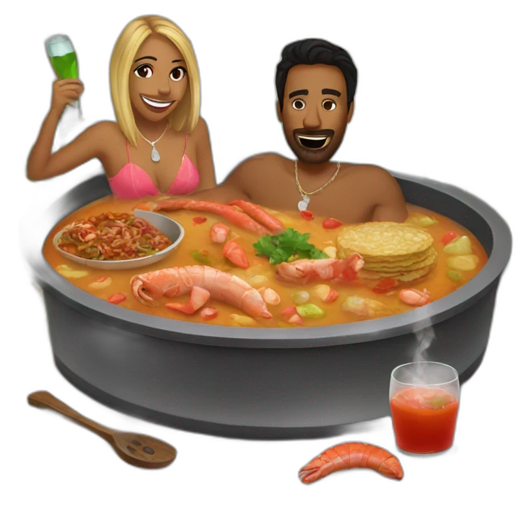 Cajun dinner while karaoking in a hot tub emoji