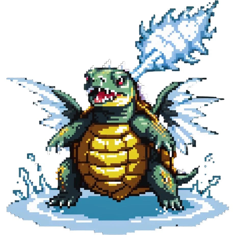 Spiky-shelled turtle with dragon wings, sharp fangs, and dangerous claws, firing a jet of water and steam from its mouth emoji