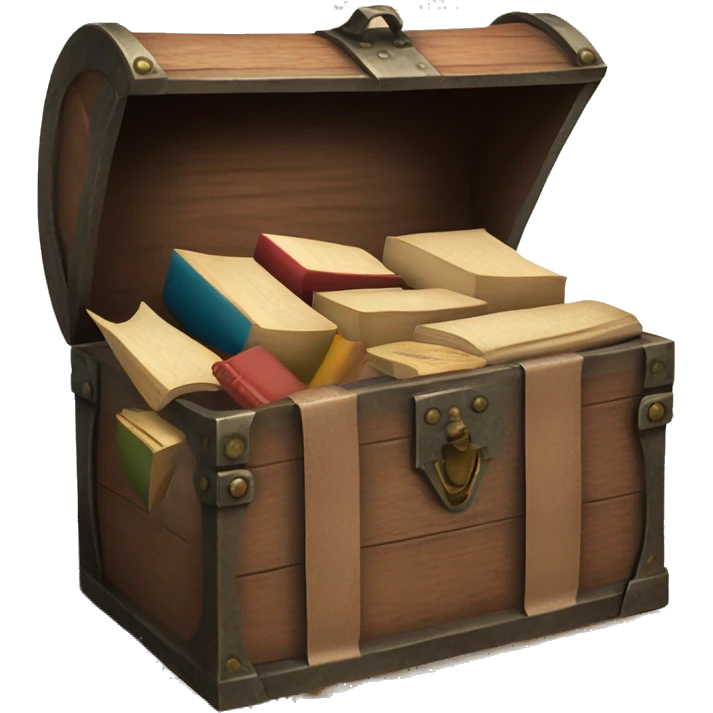 open vintage chest with old books inside  emoji
