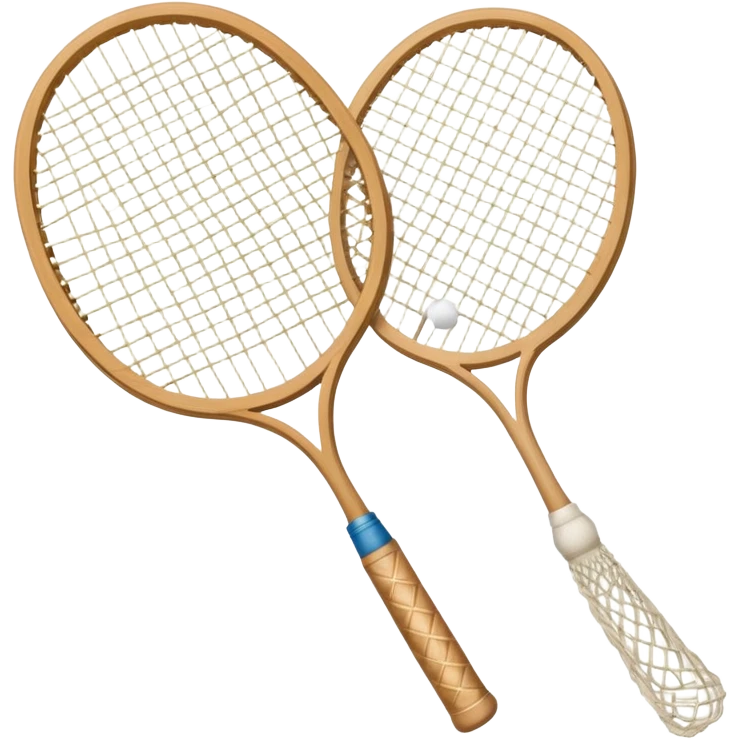 Two crossed badminton rackets with a shuttlecock resting in between, set against the faint outline of a badminton court. The image highlights the tools of the sport, with a subtle emphasis on the court's net and boundaries, symbolizing competition and skill. emoji