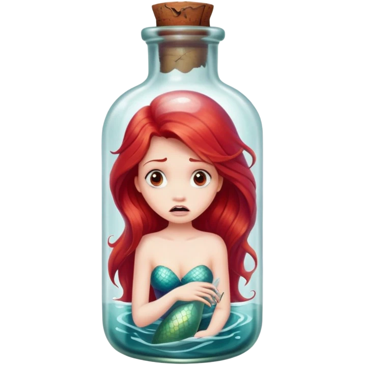 little mermaid in bottle, trapped in fear emoji