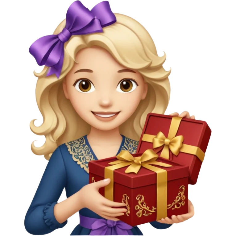 A smiling girl holding a beautiful box in her hand emoji