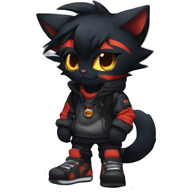 Edgy Shy Anthro boyish cool pretty dark black Litten-Pokémon-cat-fursona techwear emoji