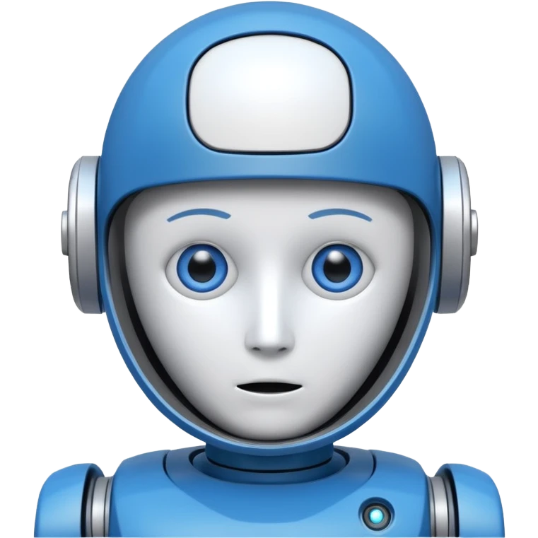 tête de robot cosmonaute bleu et blanc avec des yeux arondis bleu style cartoon emoji