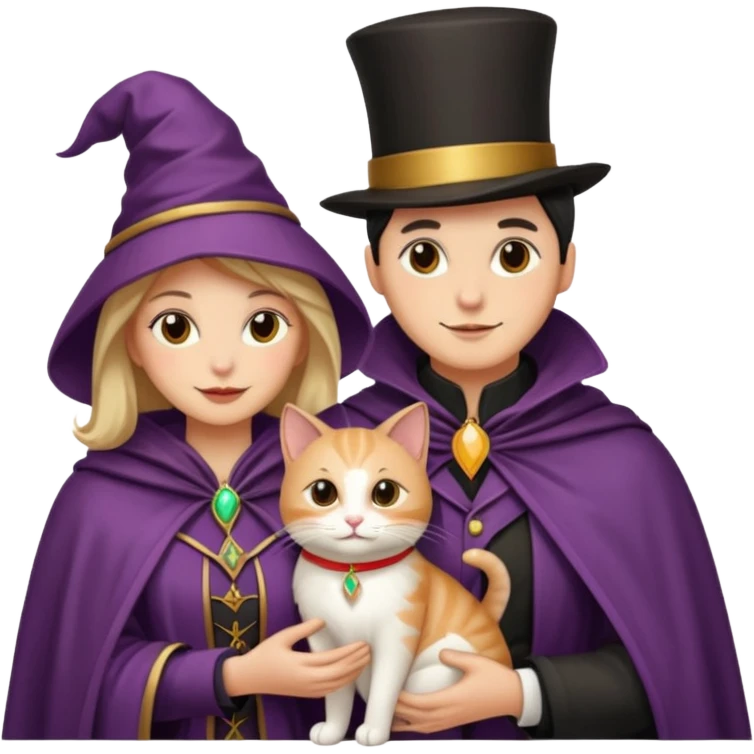 magician couple and their pet cat emoji