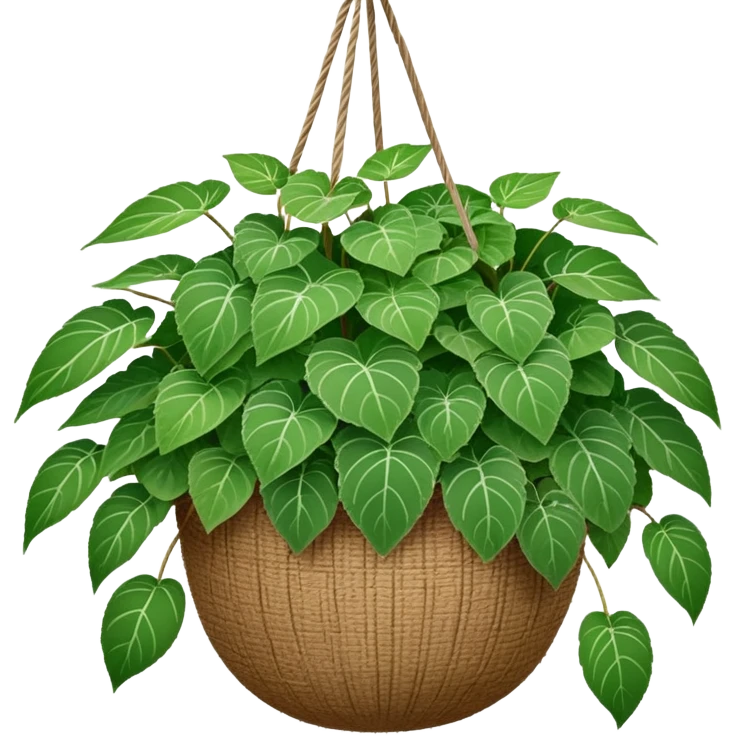 Plectranthus Verticillatus plant with very round circular green leaves in a coconut fiber hanging basket emoji