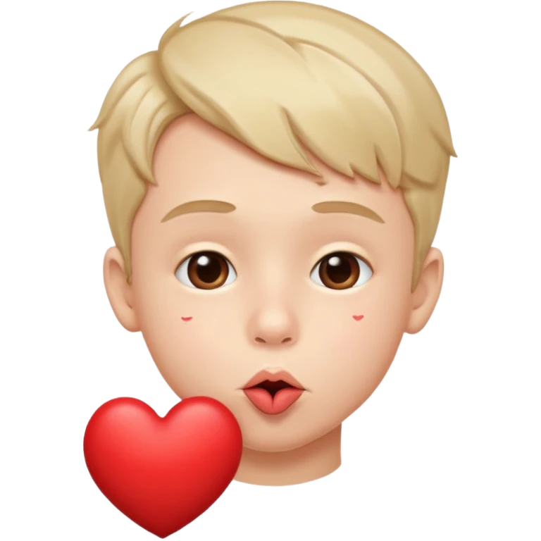 Emoji, boy's face blowing a kiss, puckered lips, small heart emoji