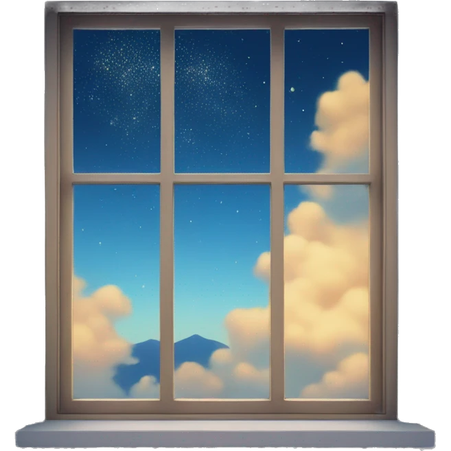 Big window with blue sky and falling stars emoji