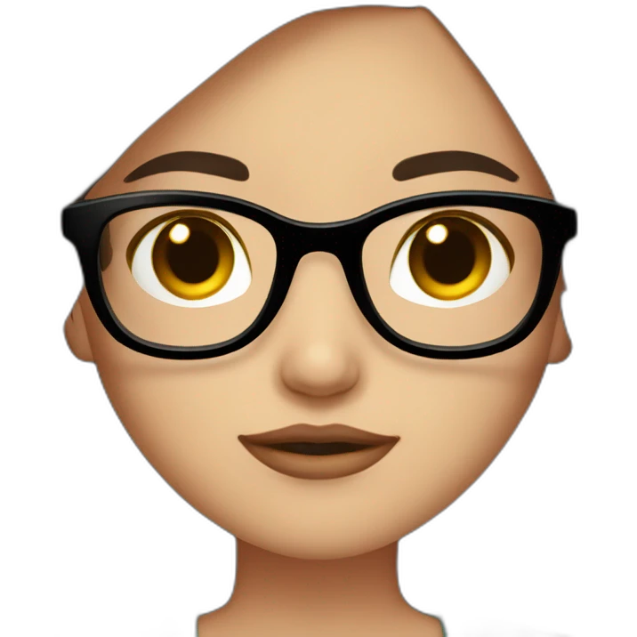 Dark brown hair girl with red rimmed eye glasses blushing emoji