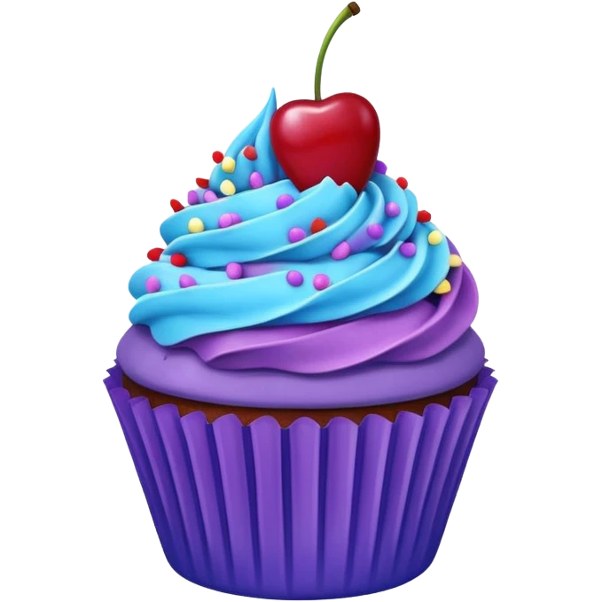 Cupcake: blue cream, purple paper, sprinkles with cherry on top  emoji
