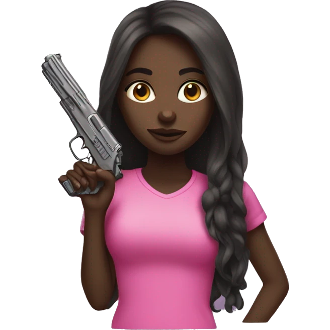 dark skin girl with long hair and pink gun  emoji
