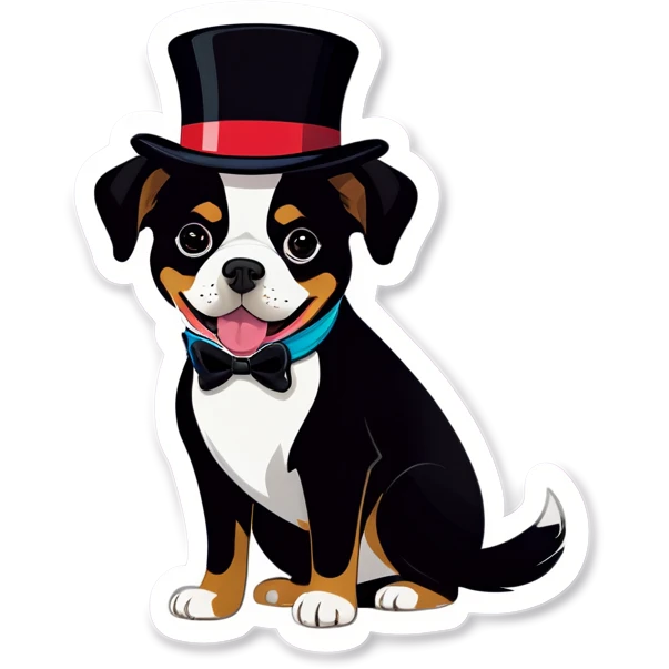 Tuxedo dog wearing hat emoji