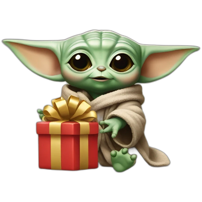 Baby yoda with present emoji