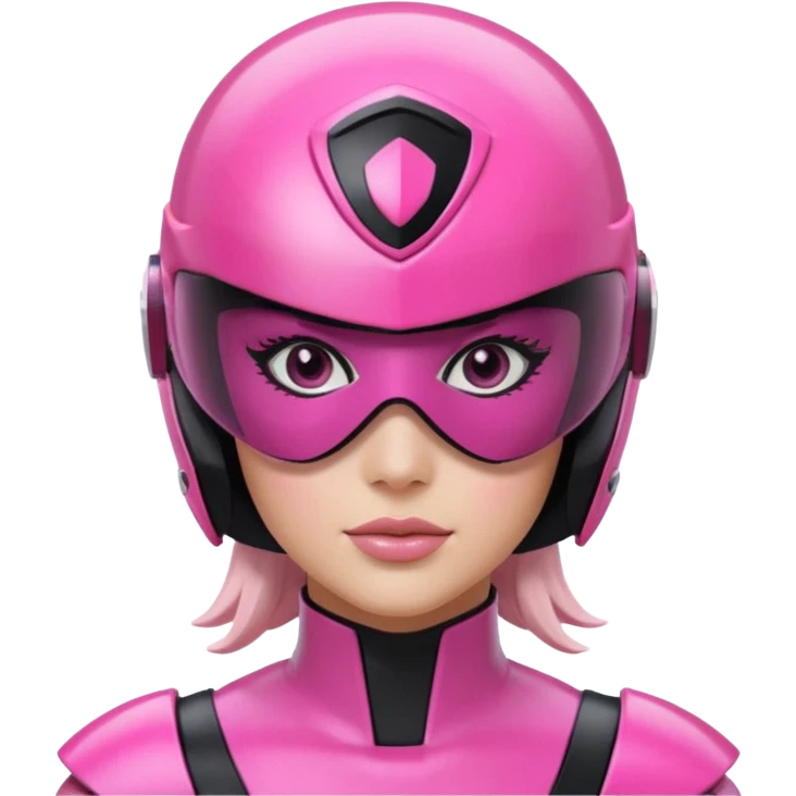 pink power ranger, woman emoji, with helmet on, black visor eye protection, black, power ranger helmet, black visor power ranger helmet pink emoji