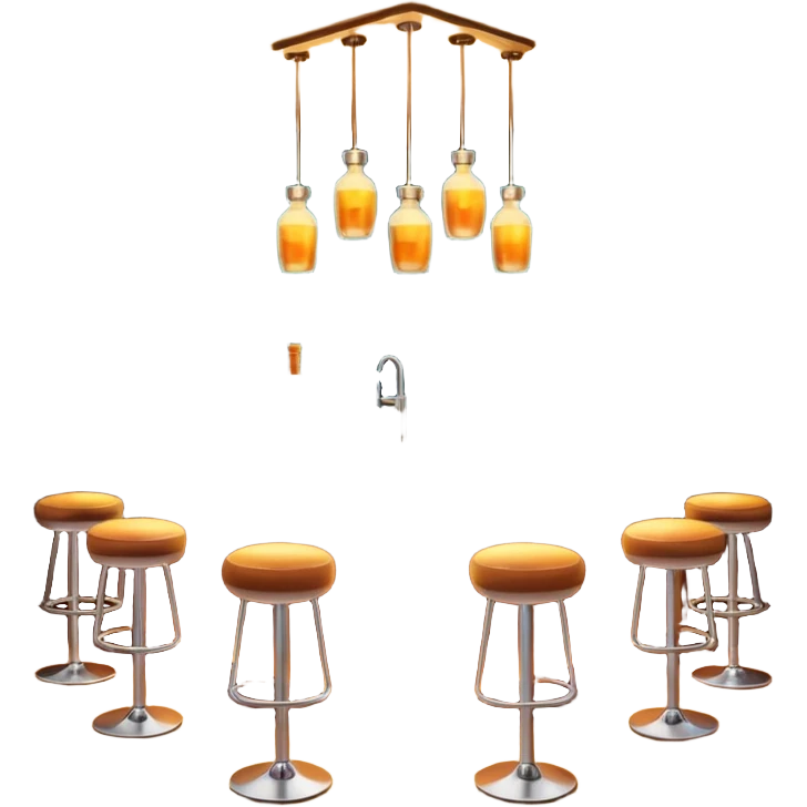 A 3D cartoon bar interior with bottles on glass shelves, counter lighting, high stools, and glowing drink glasses, warm ambient light, realistic Memoji-style. emoji