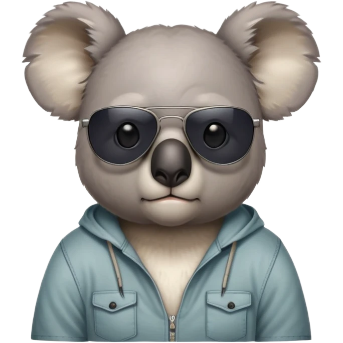 anthropomorphised koala, head and shoulders, casual clothing, dark sunglasses, grumpy expression emoji