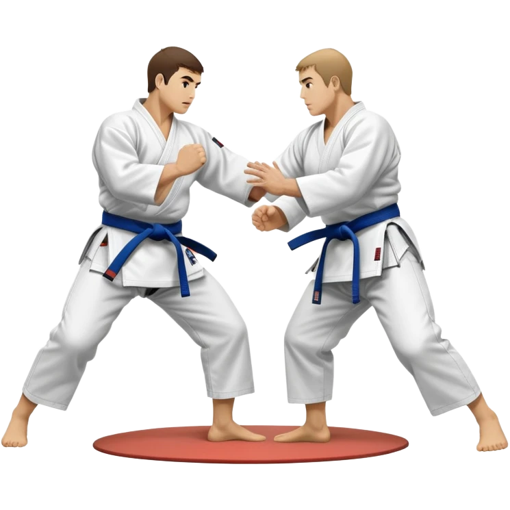 Two judo practitioners in traditional gi, one executing a powerful throw while the other is countering with a defensive move. The background features a judo mat and a focused dojo atmosphere. Transparent background highlights the precision and technique of judo. emoji