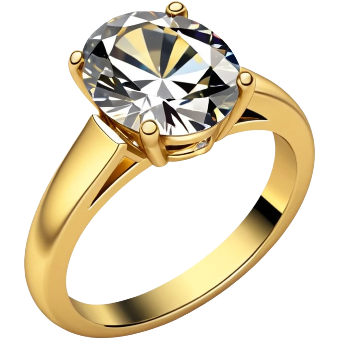 a gold diamond ring, plain band and large oval diamond stone emoji