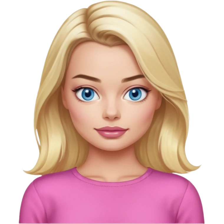 Maggot Robbie with blue eyes, long blonde hair, pink outfit emoji