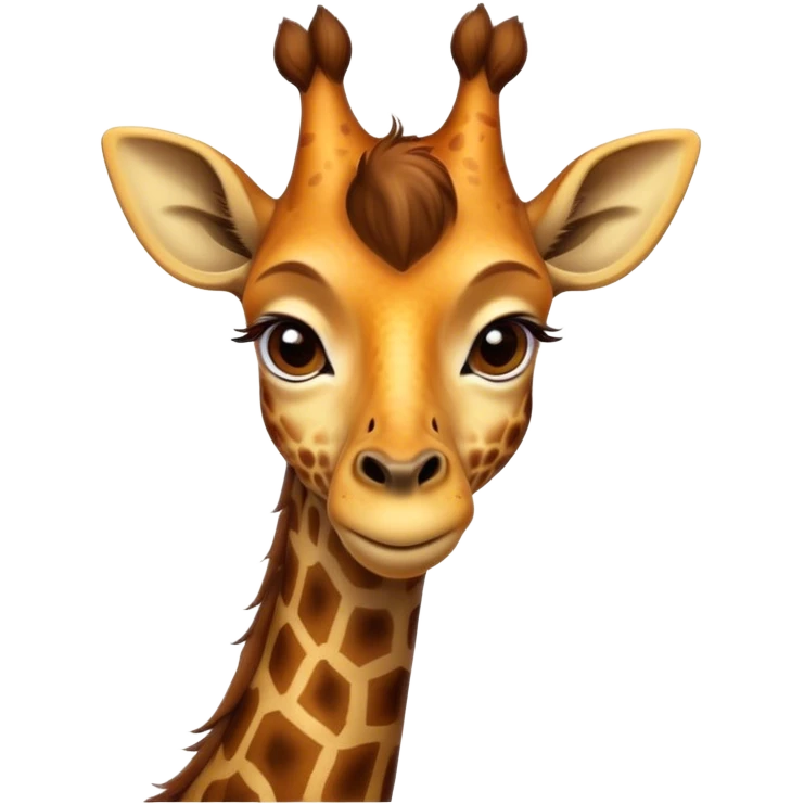 Cinematic Noble Giraffe Portrait Emoji, Poised and regal, with a towering, elegant build and a stunning, patterned Fur of warm yellows and browns, long, graceful neck and soulful, gentle eyes, Simplified yet sharp and sophisticated features, highly detailed, glowing with a soft, dignified glow, high shine, intelligent and graceful, stylized with an air of savannah majesty, focused and attentive, soft glowing outline, capturing the essence of a watchful and confident giant, so majestic it feels as though it could stretch out of the screen with effortless authority! emoji