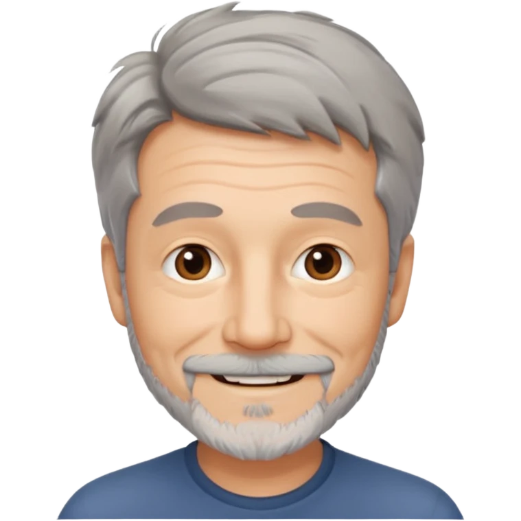 homme 60 ans cheveux gris court et décoiffés petite barbe sourir emoji