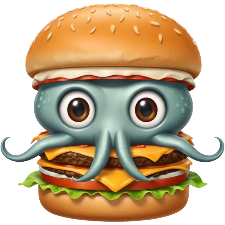 A squid eating a burger emoji