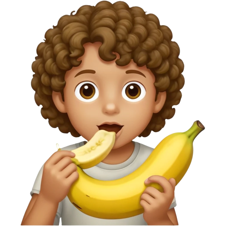 Kid with curly brown hair eating a banana  emoji