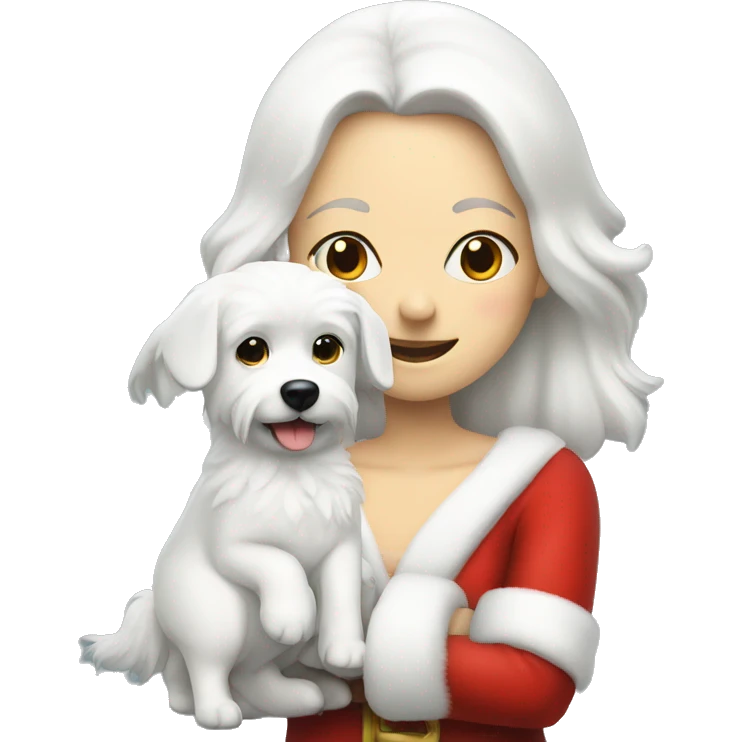 Mrs santa with white furry dog emoji