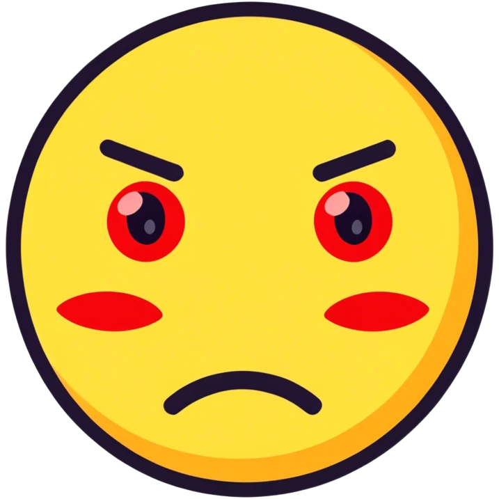 Normal yellow face emoji, tired eyes, red eyes,  emoji