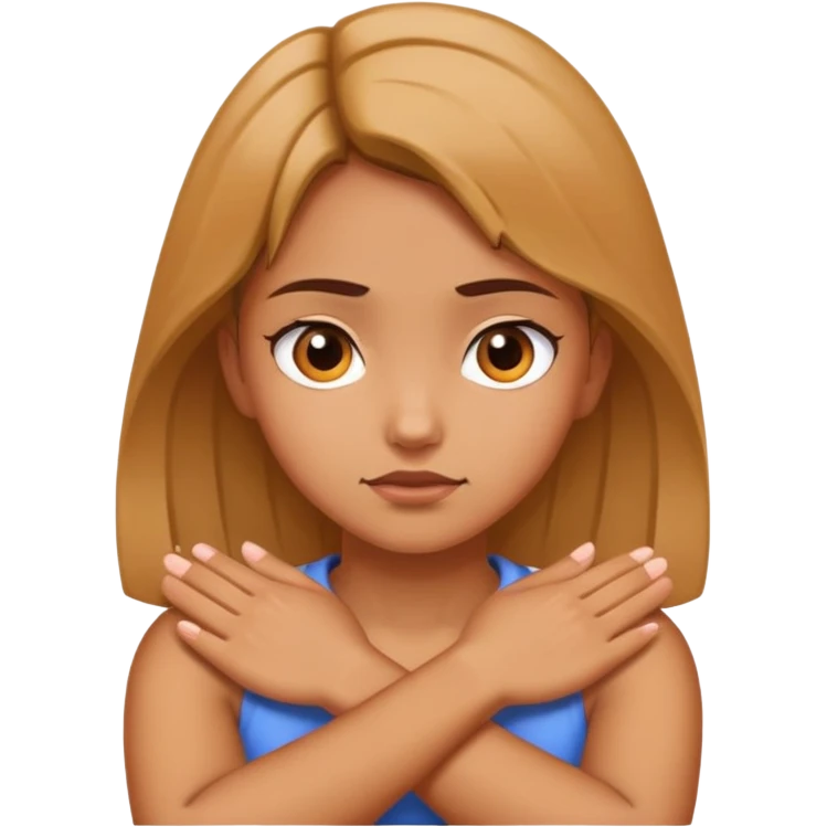 Girl hands crossed around neck mad emoji
