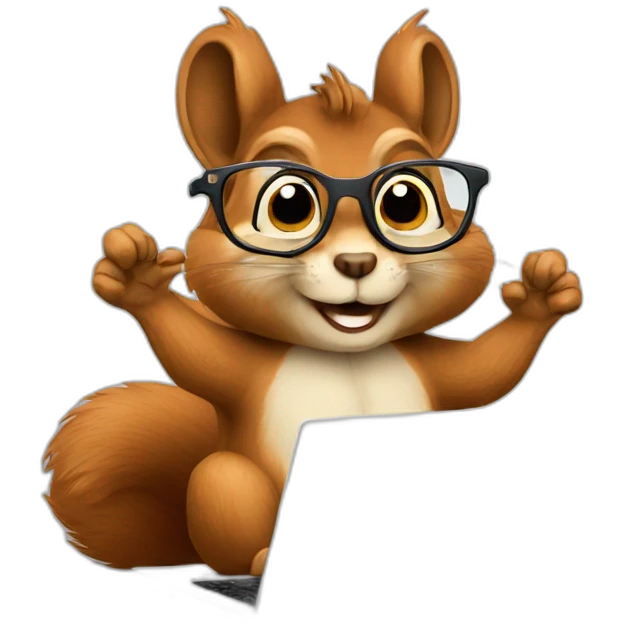 a squirrel with glasses is working on a laptop emoji