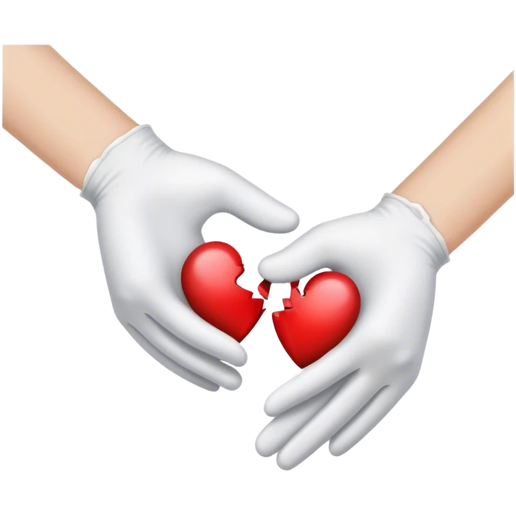 White gloves pulling two halves of broken heart emoji