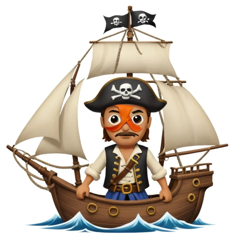 pirate with eye sailing a ship in strome sea background emoji