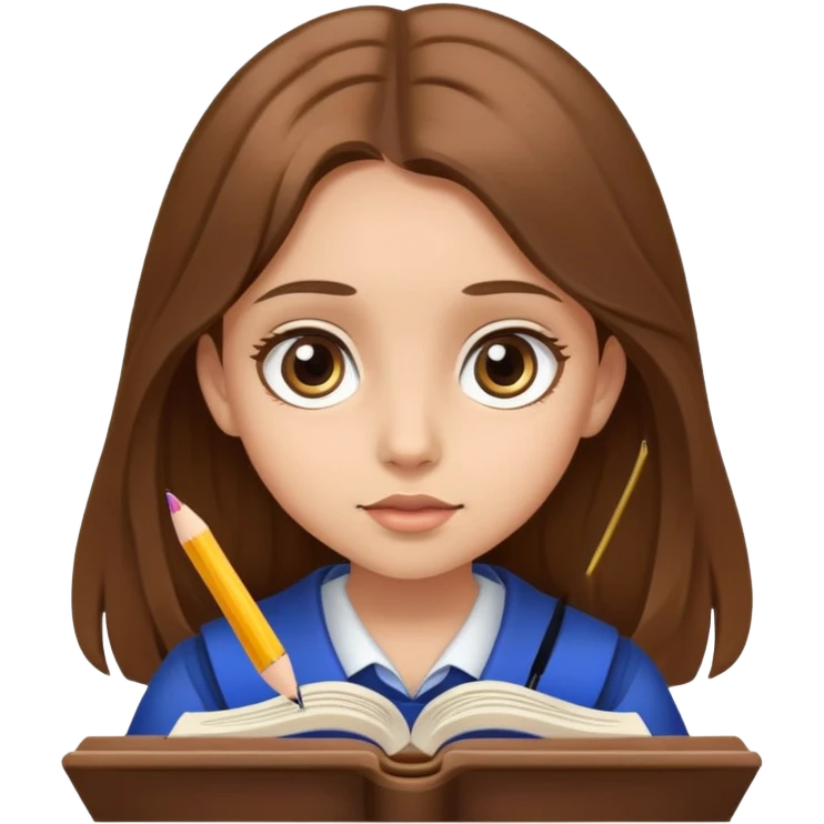 A girl with long brown hair, light skin and big eyes is studying emoji