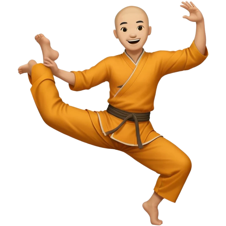 A Shaolin monk laughing while raising one leg  emoji