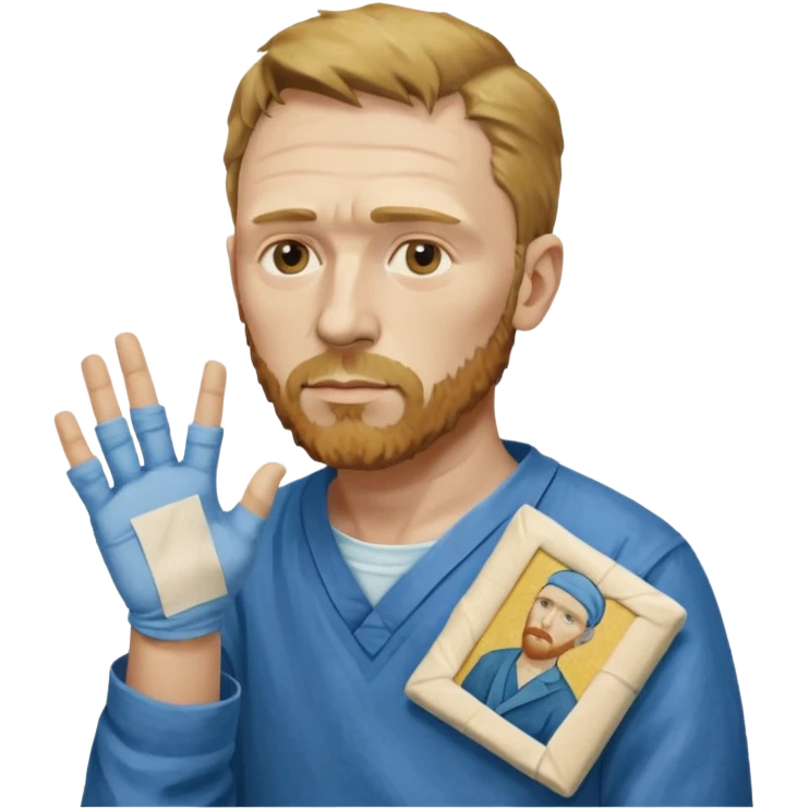 van gogh paints on a canvas. On his right he has a bandage emoji