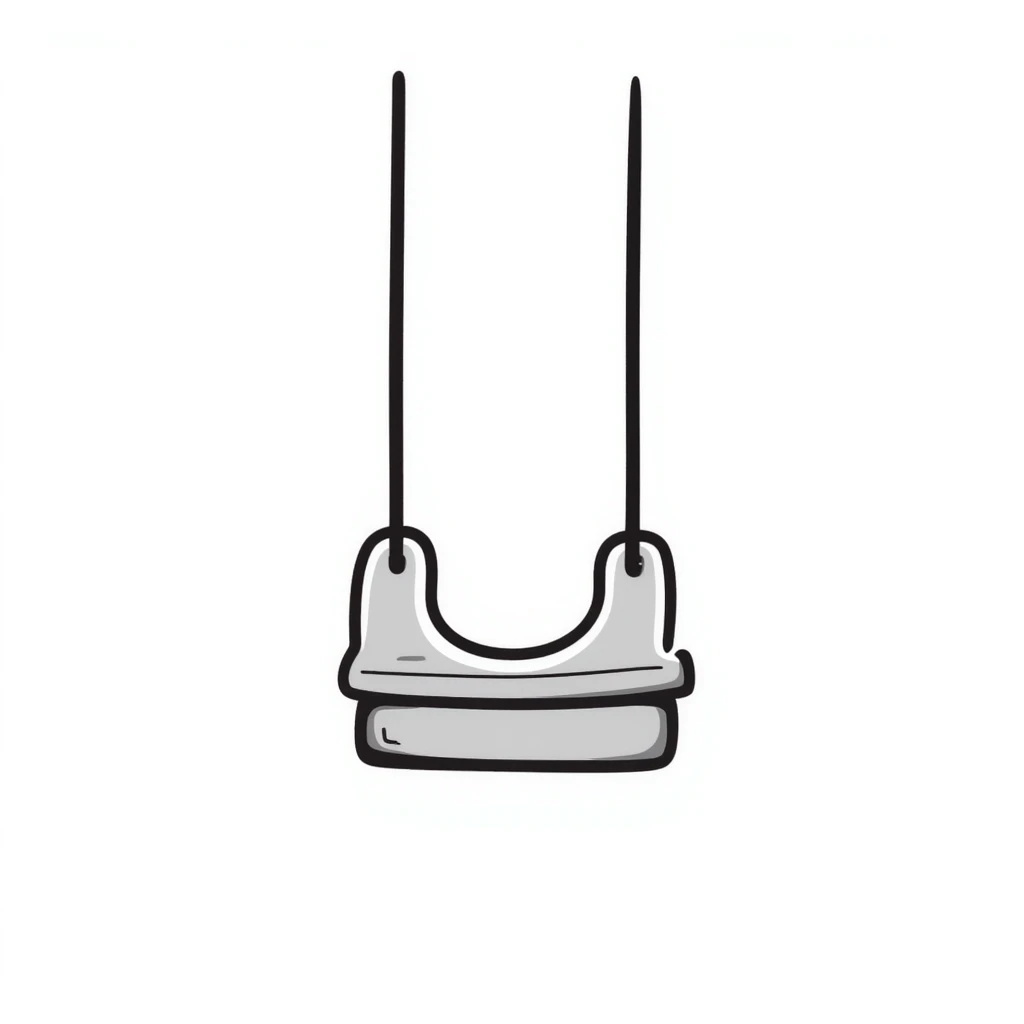 a children's swing with ropes and a seat, playful and safe design, pastel colors dd9fb0, ffc6d3, a3bfc9, c4bee2, f1b091, detailed hand-drawn doodle style emoji