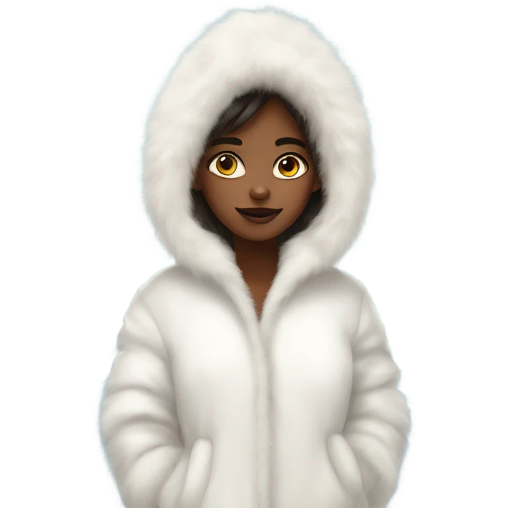 Girl in a big fluffy oversized white fur coat with hood on emoji