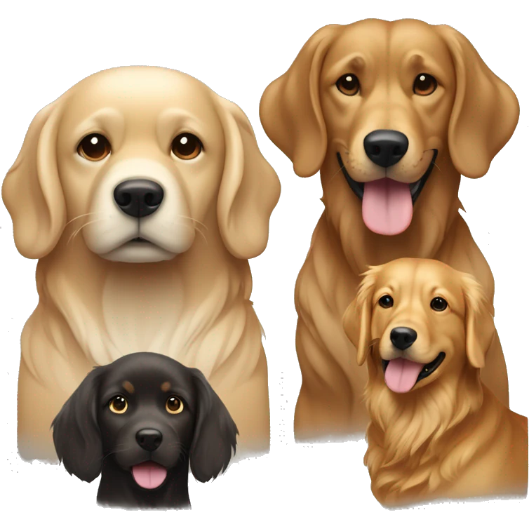 Very Light brown skin male next to an Asian female with a dark golden retriever in the middle  emoji