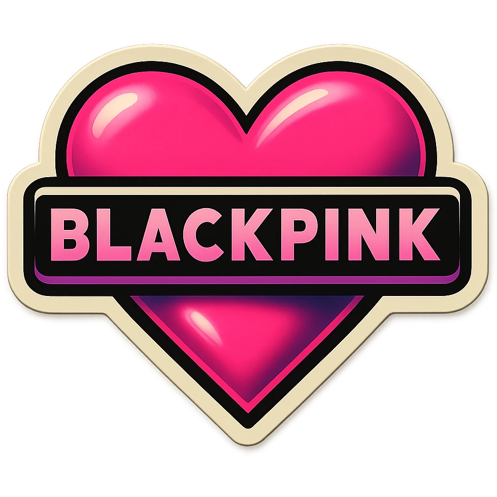 BLACKPINK-inspired object, black and pink colors, nostalgic playful sticker look, retro stickers style emoji
