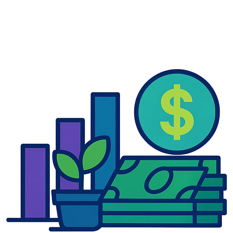 investment concept with upward arrow and money, with a different color scheme emoji