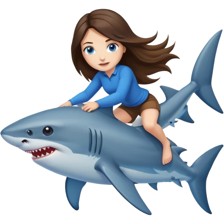  brunette long hair girl blue eyes riding shark emoji