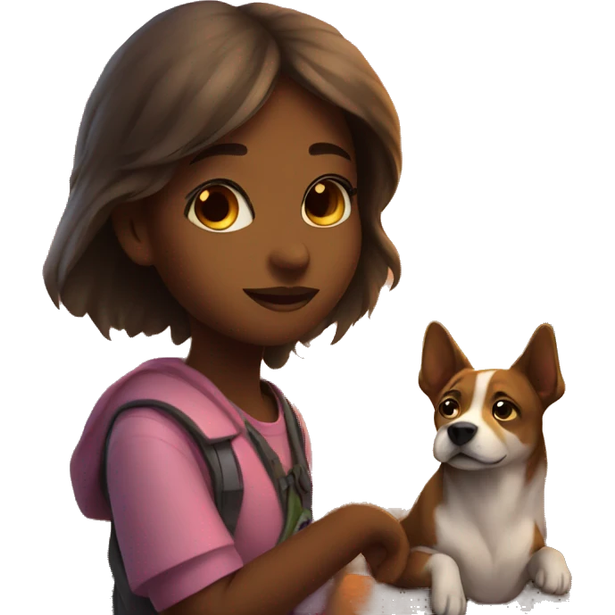 Girl with a dog watching a sunset emoji