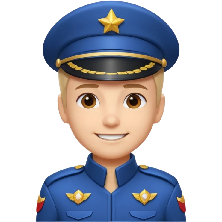 cute spaceship captain portrait, head and shoulders only, futuristic captain uniform collar, captain badge, confident smile, 3D cartoon, mobile game icon style, clean background, no text, no watermark
 emoji