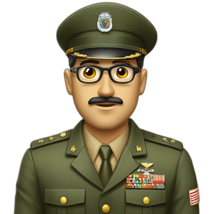 Hombre moreno tez morena ojos oscuros gafas cara regordita militar emoji