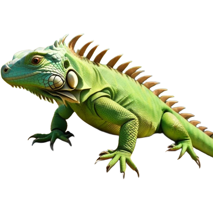 cinematic-iguana-realistic-full-body-basking-emoji,-long-scaly-body-stretched-out-on-a-sunlit-rock,-spiny-ridge-running-down-its-back,-textured-green-and-brown-skin-dappled-with-light,-sharp-intelligent-eyes-studying-the-surroundings,-long-tail-draped-over-the-stone,-simplified-yet-realistic-focused-features,-highly-detailed,-glowing-with-a-warm-tropical-glow

 emoji
