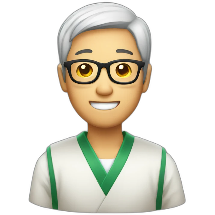 Japanese man wearing glasses holding beer emoji