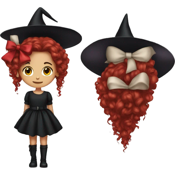 Young witch with black dress and big red hair bow  emoji
